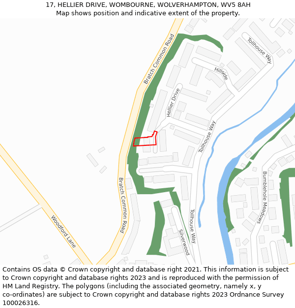 17, HELLIER DRIVE, WOMBOURNE, WOLVERHAMPTON, WV5 8AH: Location map and indicative extent of plot