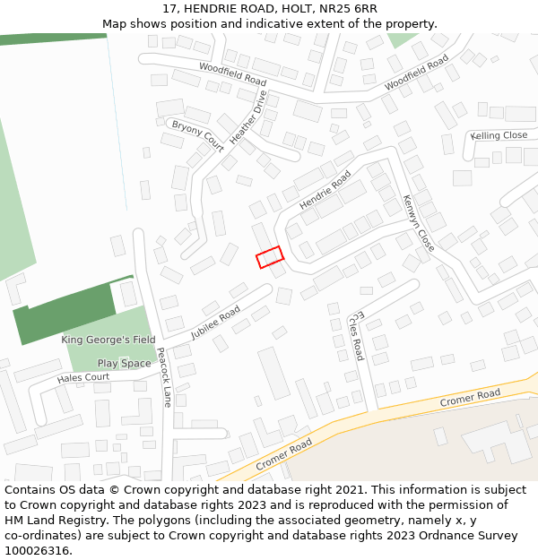 17, HENDRIE ROAD, HOLT, NR25 6RR: Location map and indicative extent of plot