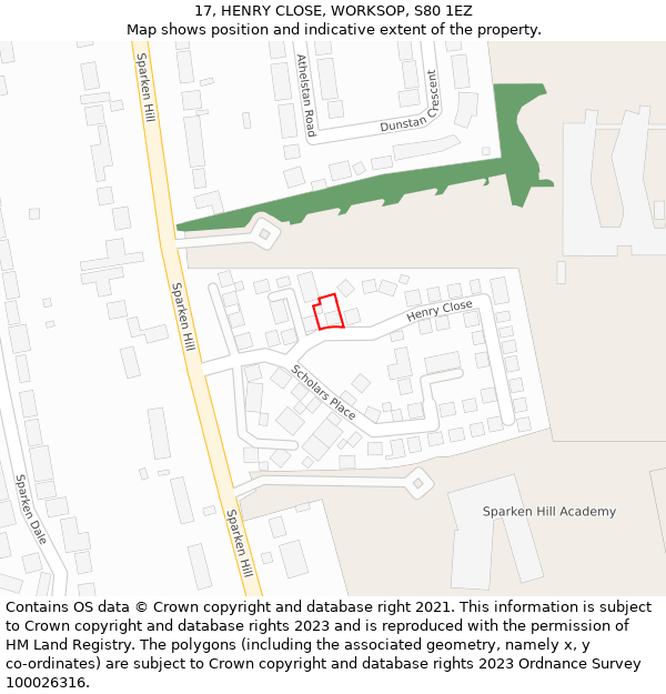 17, HENRY CLOSE, WORKSOP, S80 1EZ: Location map and indicative extent of plot