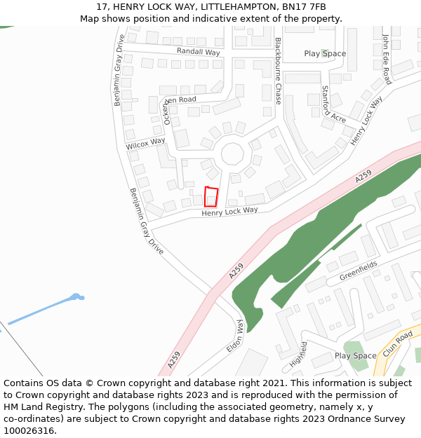 17, HENRY LOCK WAY, LITTLEHAMPTON, BN17 7FB: Location map and indicative extent of plot