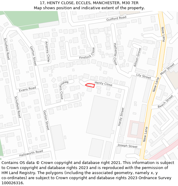 17, HENTY CLOSE, ECCLES, MANCHESTER, M30 7ER: Location map and indicative extent of plot