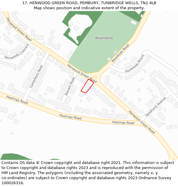 17, HENWOOD GREEN ROAD, PEMBURY, TUNBRIDGE WELLS, TN2 4LB: Location map and indicative extent of plot