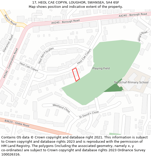 17, HEOL CAE COPYN, LOUGHOR, SWANSEA, SA4 6SF: Location map and indicative extent of plot