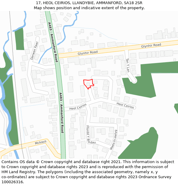 17, HEOL CEIRIOS, LLANDYBIE, AMMANFORD, SA18 2SR: Location map and indicative extent of plot