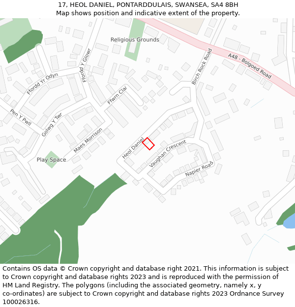 17, HEOL DANIEL, PONTARDDULAIS, SWANSEA, SA4 8BH: Location map and indicative extent of plot