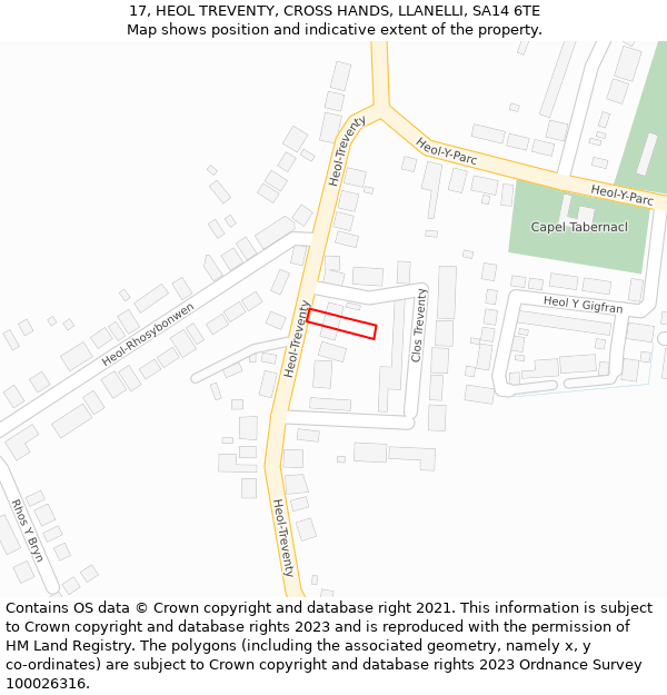 17, HEOL TREVENTY, CROSS HANDS, LLANELLI, SA14 6TE: Location map and indicative extent of plot