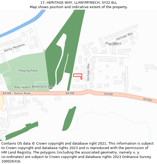 17, HERITAGE WAY, LLANYMYNECH, SY22 6LL: Location map and indicative extent of plot