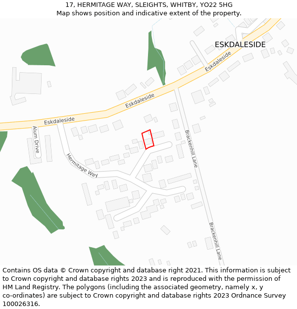 17, HERMITAGE WAY, SLEIGHTS, WHITBY, YO22 5HG: Location map and indicative extent of plot