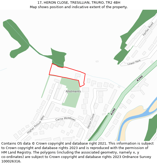 17, HERON CLOSE, TRESILLIAN, TRURO, TR2 4BH: Location map and indicative extent of plot