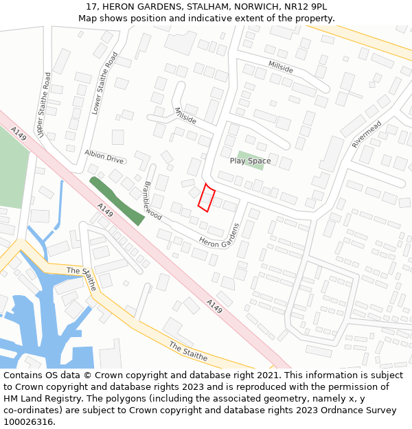 17, HERON GARDENS, STALHAM, NORWICH, NR12 9PL: Location map and indicative extent of plot