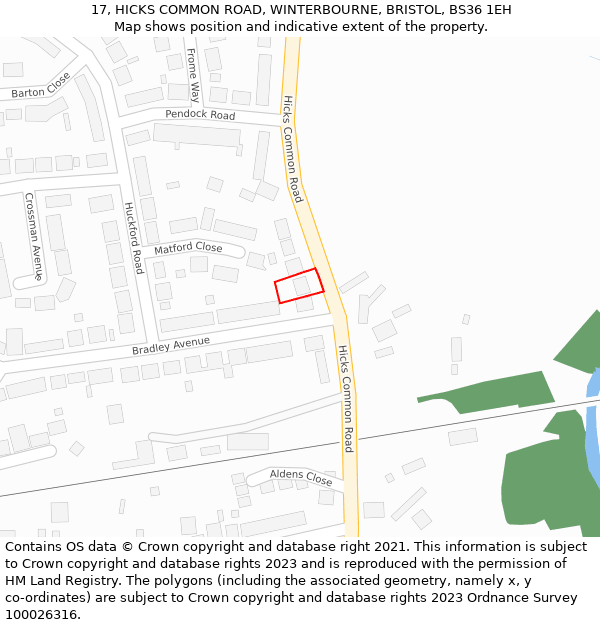 17, HICKS COMMON ROAD, WINTERBOURNE, BRISTOL, BS36 1EH: Location map and indicative extent of plot