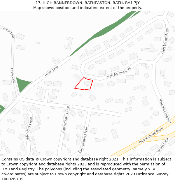 17, HIGH BANNERDOWN, BATHEASTON, BATH, BA1 7JY: Location map and indicative extent of plot