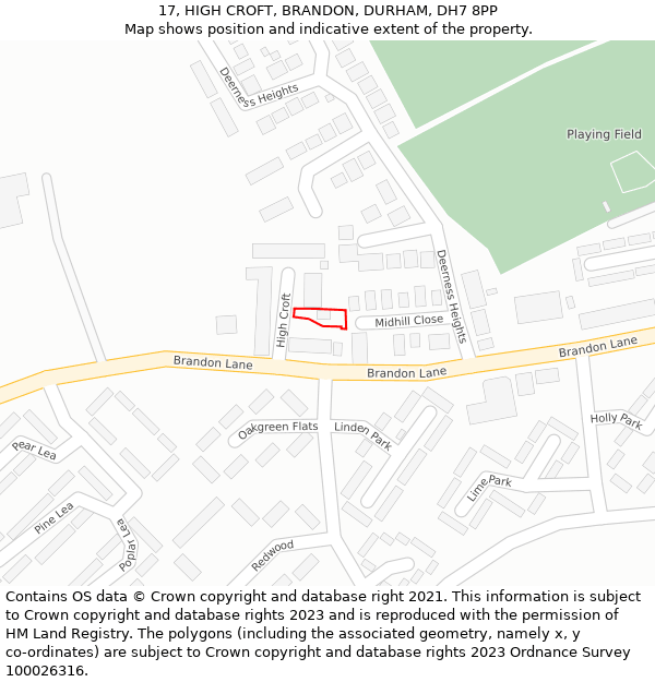 17, HIGH CROFT, BRANDON, DURHAM, DH7 8PP: Location map and indicative extent of plot