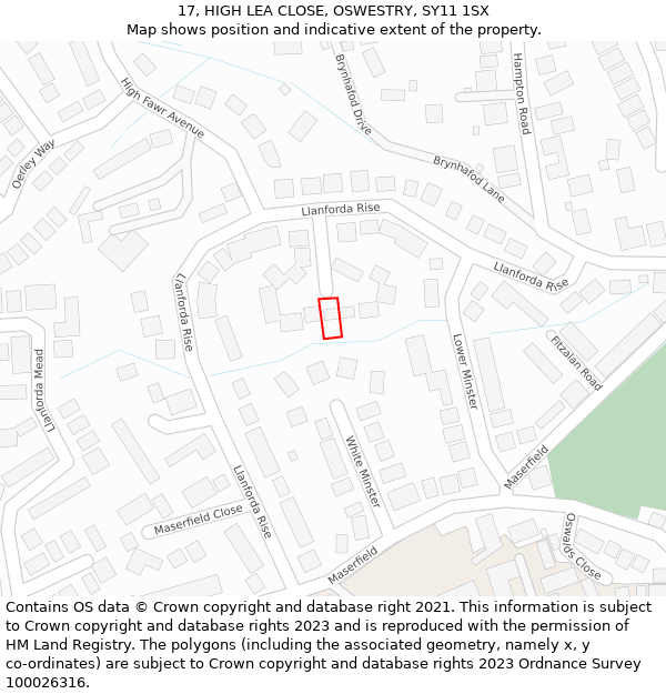 17, HIGH LEA CLOSE, OSWESTRY, SY11 1SX: Location map and indicative extent of plot