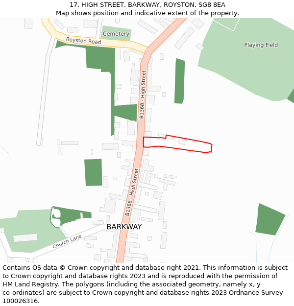 17, HIGH STREET, BARKWAY, ROYSTON, SG8 8EA: Location map and indicative extent of plot