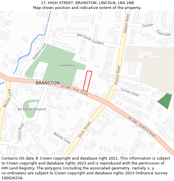 17, HIGH STREET, BRANSTON, LINCOLN, LN4 1NB: Location map and indicative extent of plot