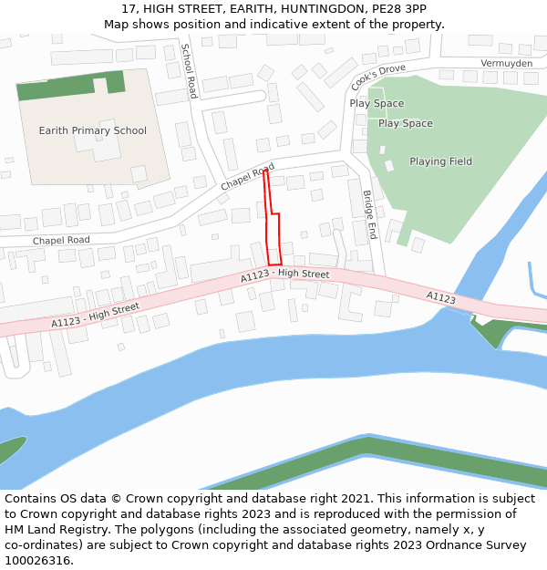 17, HIGH STREET, EARITH, HUNTINGDON, PE28 3PP: Location map and indicative extent of plot