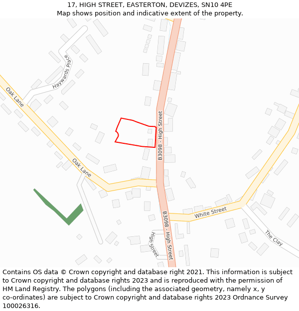 17, HIGH STREET, EASTERTON, DEVIZES, SN10 4PE: Location map and indicative extent of plot