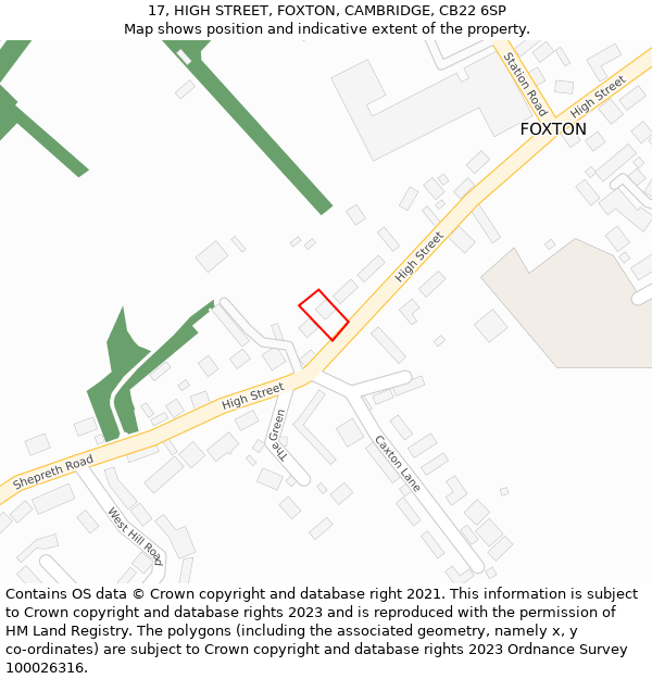 17, HIGH STREET, FOXTON, CAMBRIDGE, CB22 6SP: Location map and indicative extent of plot