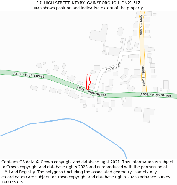 17, HIGH STREET, KEXBY, GAINSBOROUGH, DN21 5LZ: Location map and indicative extent of plot