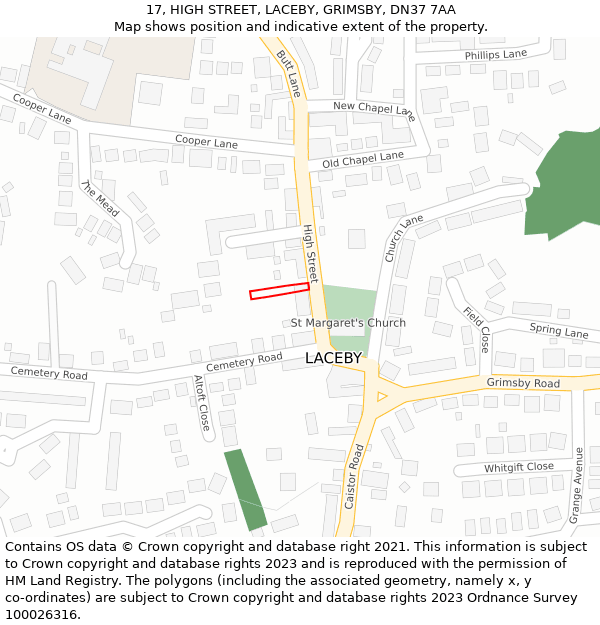 17, HIGH STREET, LACEBY, GRIMSBY, DN37 7AA: Location map and indicative extent of plot