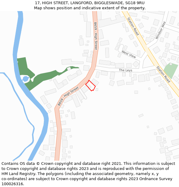 17, HIGH STREET, LANGFORD, BIGGLESWADE, SG18 9RU: Location map and indicative extent of plot