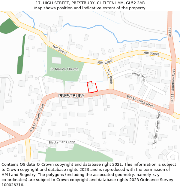 17, HIGH STREET, PRESTBURY, CHELTENHAM, GL52 3AR: Location map and indicative extent of plot