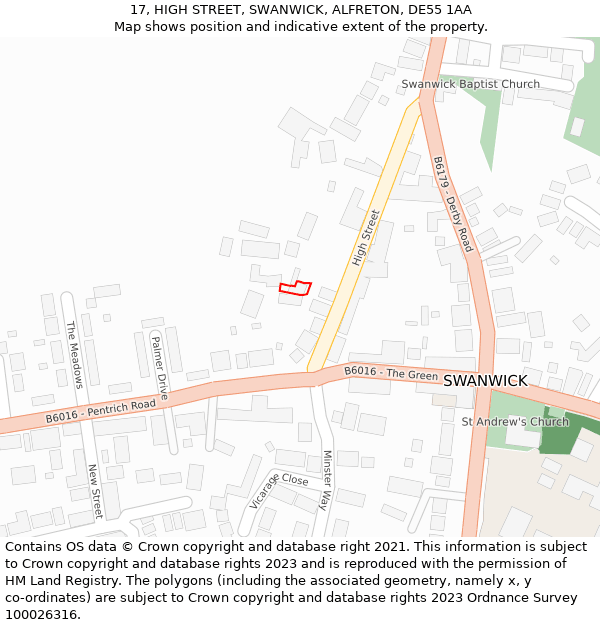 17, HIGH STREET, SWANWICK, ALFRETON, DE55 1AA: Location map and indicative extent of plot