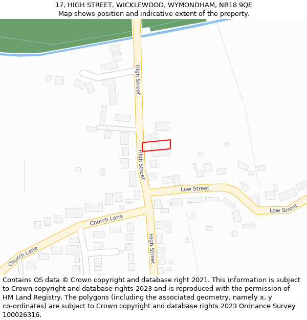 17, HIGH STREET, WICKLEWOOD, WYMONDHAM, NR18 9QE: Location map and indicative extent of plot