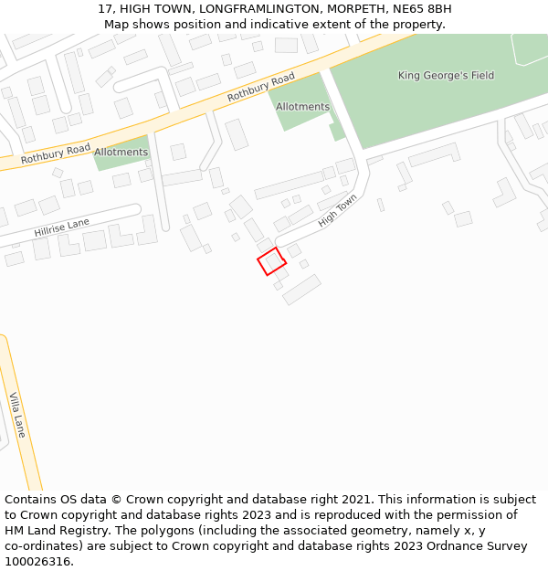 17, HIGH TOWN, LONGFRAMLINGTON, MORPETH, NE65 8BH: Location map and indicative extent of plot
