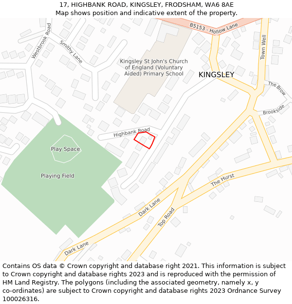 17, HIGHBANK ROAD, KINGSLEY, FRODSHAM, WA6 8AE: Location map and indicative extent of plot