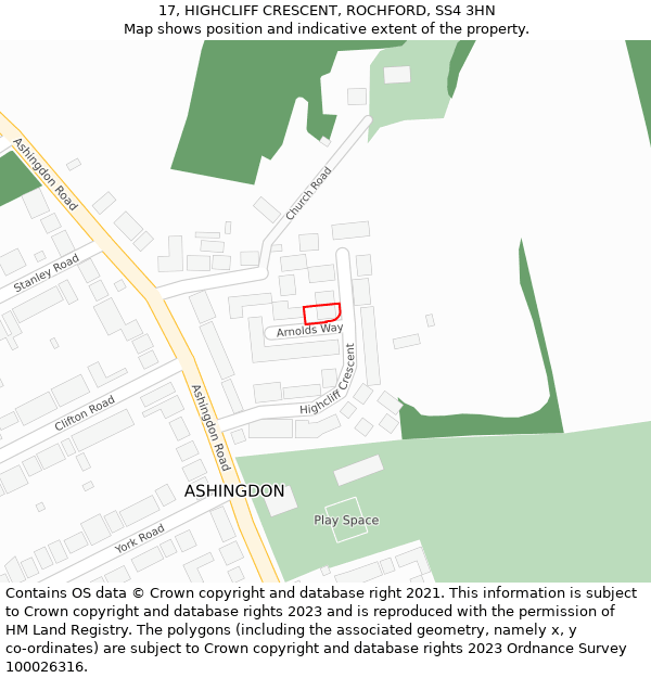 17, HIGHCLIFF CRESCENT, ROCHFORD, SS4 3HN: Location map and indicative extent of plot