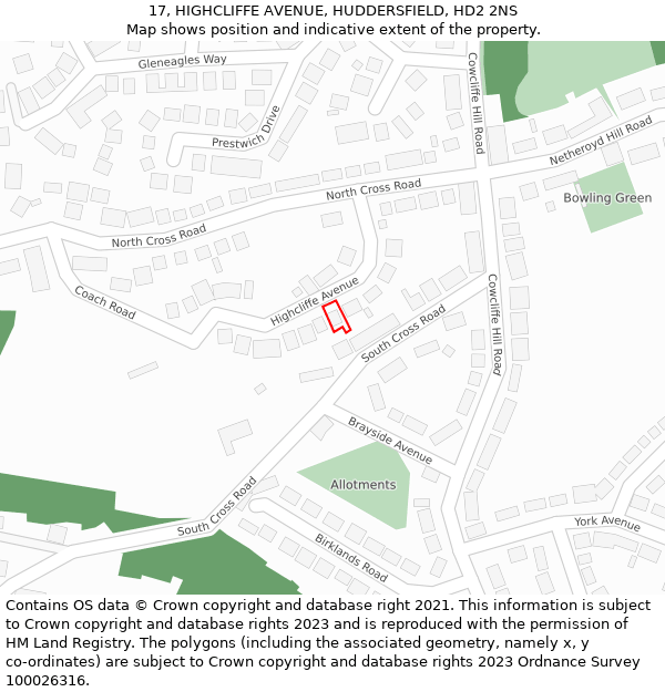 17, HIGHCLIFFE AVENUE, HUDDERSFIELD, HD2 2NS: Location map and indicative extent of plot