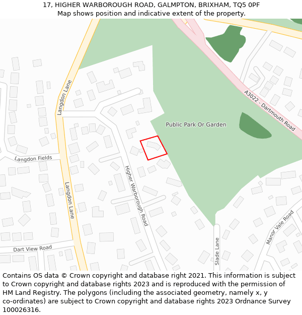 17, HIGHER WARBOROUGH ROAD, GALMPTON, BRIXHAM, TQ5 0PF: Location map and indicative extent of plot