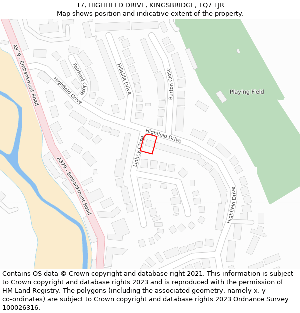 17, HIGHFIELD DRIVE, KINGSBRIDGE, TQ7 1JR: Location map and indicative extent of plot