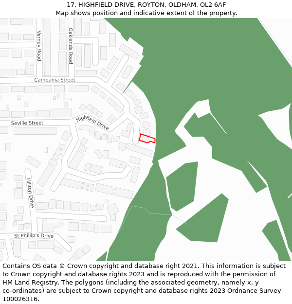 17, HIGHFIELD DRIVE, ROYTON, OLDHAM, OL2 6AF: Location map and indicative extent of plot