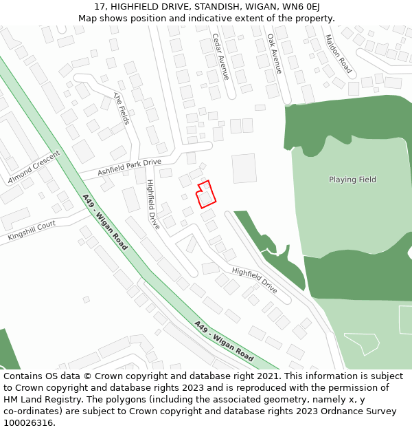 17, HIGHFIELD DRIVE, STANDISH, WIGAN, WN6 0EJ: Location map and indicative extent of plot