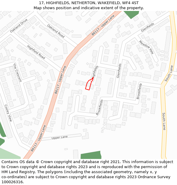 17, HIGHFIELDS, NETHERTON, WAKEFIELD, WF4 4ST: Location map and indicative extent of plot