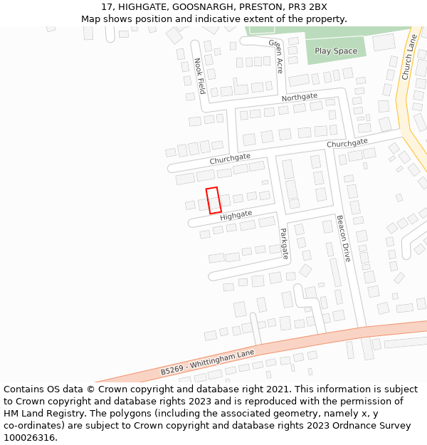 17, HIGHGATE, GOOSNARGH, PRESTON, PR3 2BX: Location map and indicative extent of plot