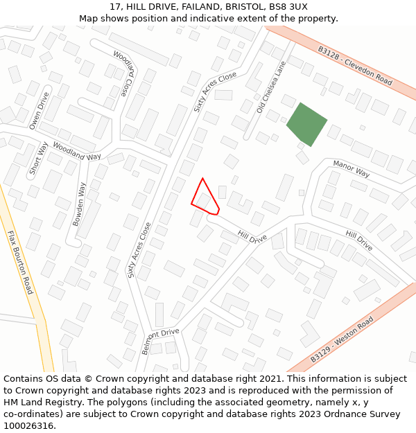 17, HILL DRIVE, FAILAND, BRISTOL, BS8 3UX: Location map and indicative extent of plot