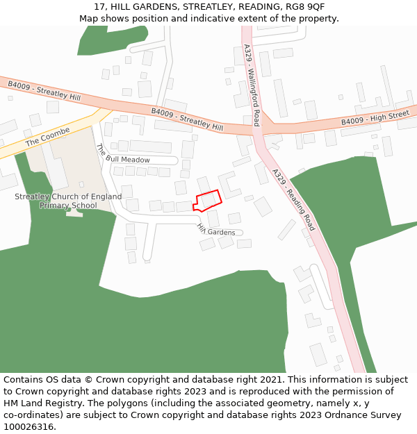 17, HILL GARDENS, STREATLEY, READING, RG8 9QF: Location map and indicative extent of plot