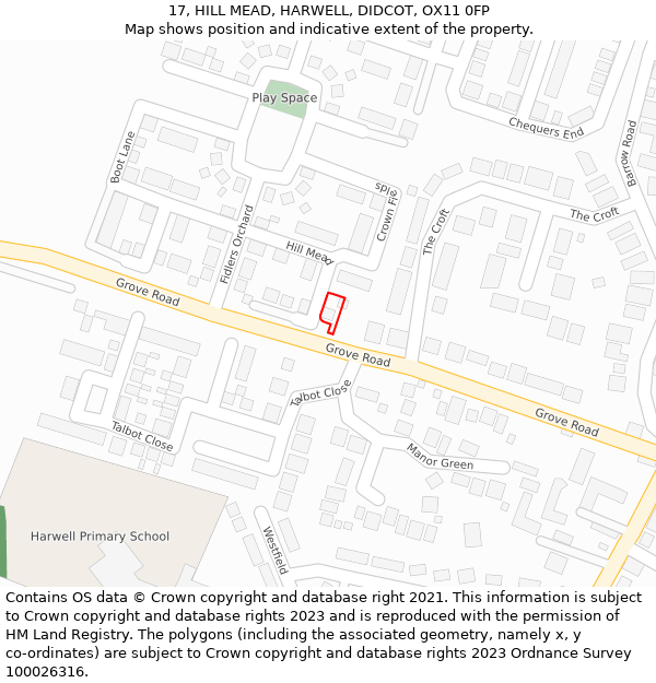 17, HILL MEAD, HARWELL, DIDCOT, OX11 0FP: Location map and indicative extent of plot