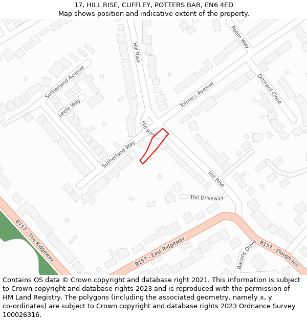 17, HILL RISE, CUFFLEY, POTTERS BAR, EN6 4ED: Location map and indicative extent of plot