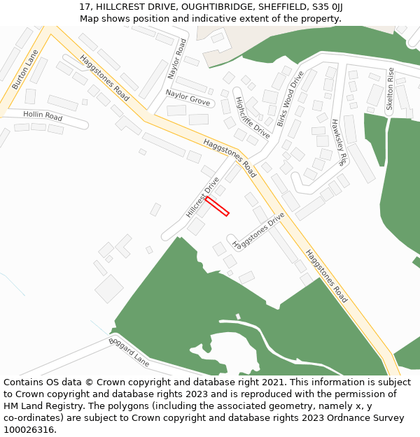 17, HILLCREST DRIVE, OUGHTIBRIDGE, SHEFFIELD, S35 0JJ: Location map and indicative extent of plot