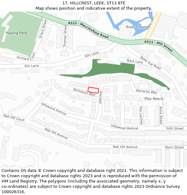 17, HILLCREST, LEEK, ST13 8TE: Location map and indicative extent of plot