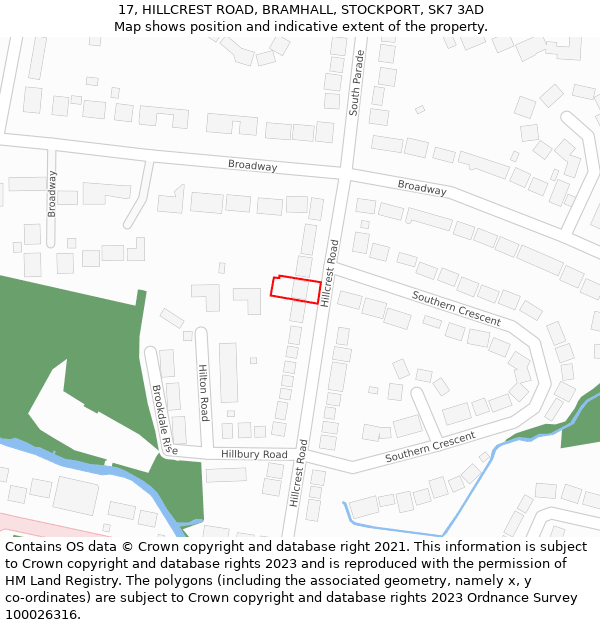 17, HILLCREST ROAD, BRAMHALL, STOCKPORT, SK7 3AD: Location map and indicative extent of plot