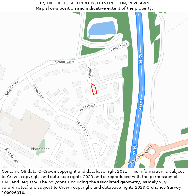 17, HILLFIELD, ALCONBURY, HUNTINGDON, PE28 4WA: Location map and indicative extent of plot