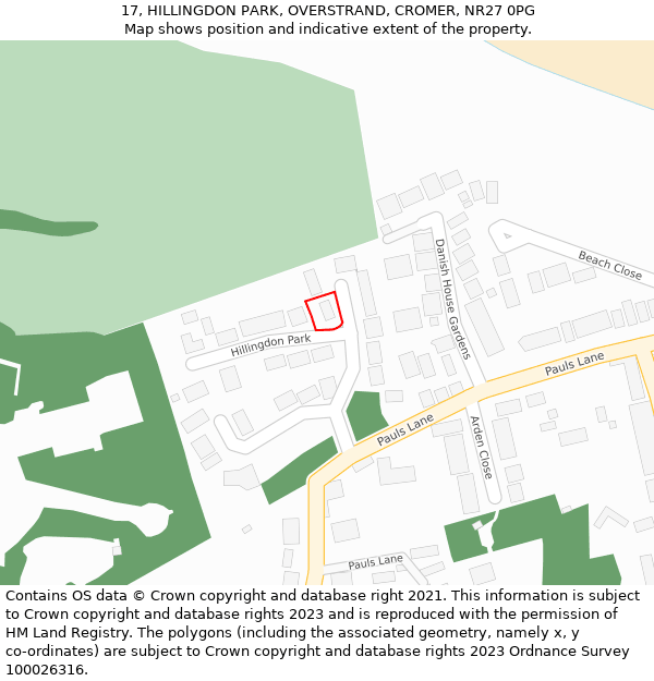 17, HILLINGDON PARK, OVERSTRAND, CROMER, NR27 0PG: Location map and indicative extent of plot