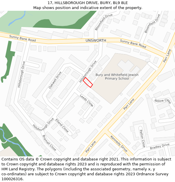 17, HILLSBOROUGH DRIVE, BURY, BL9 8LE: Location map and indicative extent of plot
