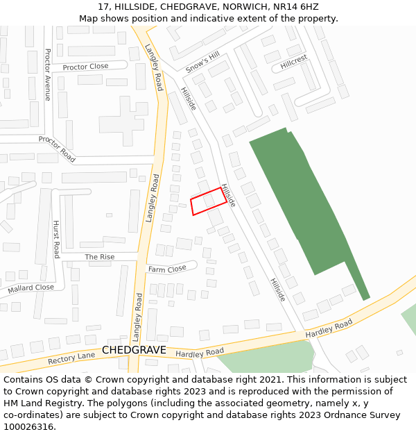 17, HILLSIDE, CHEDGRAVE, NORWICH, NR14 6HZ: Location map and indicative extent of plot